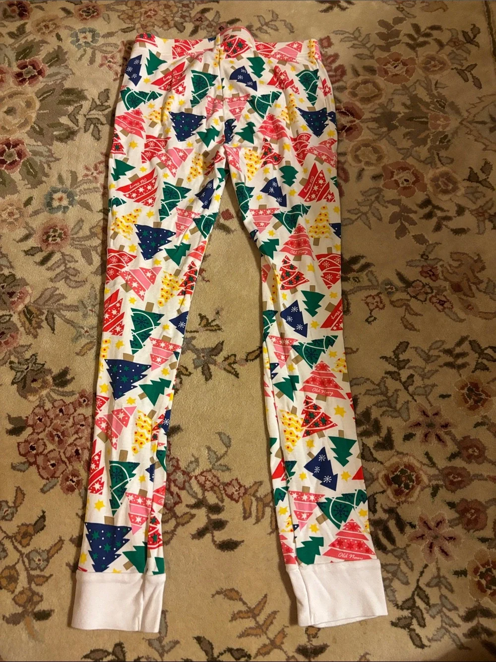 Old Navy White Long-Sleeve Top with Multicolor Holiday Tree Print